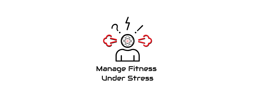 Minimalist icon of a stressed person with steam and symbols around their head, representing fitness management under stress.