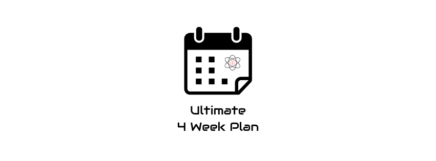 Perds du poids et gagne en muscle avant l’été (en 4 semaines) 1 Icône d’un calendrier avec "Ultimate 4 Week Plan" écrit en dessous.